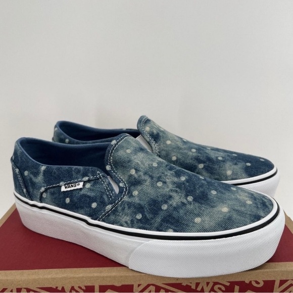Vans Classic Slip-on Stackform Shoes Asher Platform Sneaker 8.5 Womens Denim Dot - Picture 4 of 7